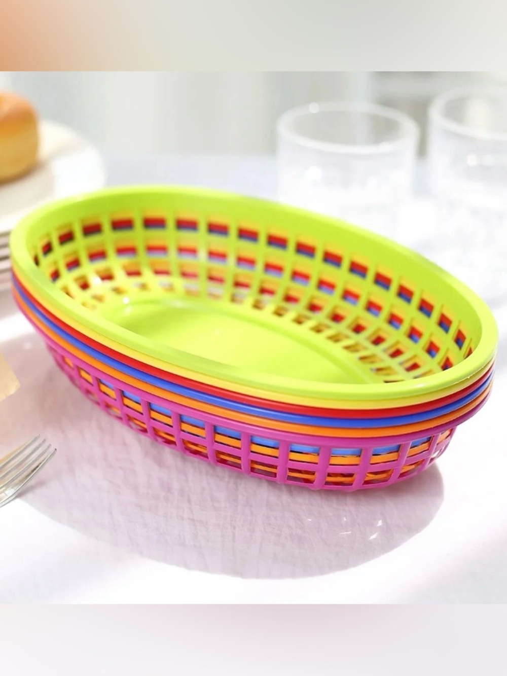 15 Colorful Stackable Plastic Baskets - Neon Green, Pink, Blue, Orange